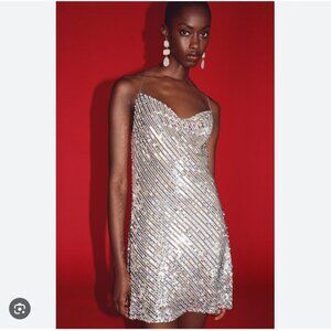 Zara Multicolor Sequin Cowl Back Mini Dress NWT Size Small